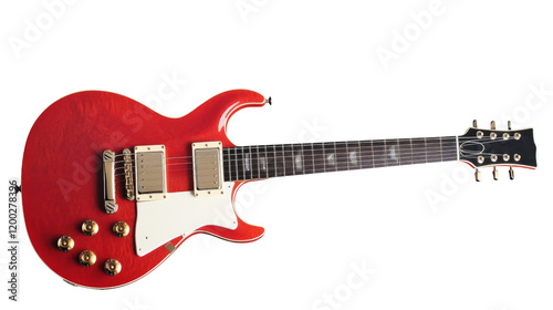 Red electric guitar, isolated on transparent background