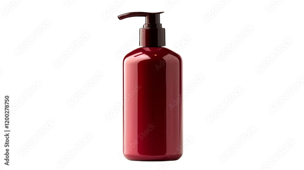 Red shampoo bottle with pump dispenser elegant design, isolated on transparent background Red shampoo bottle with pump dispenser elegant design, isolated on transparent background