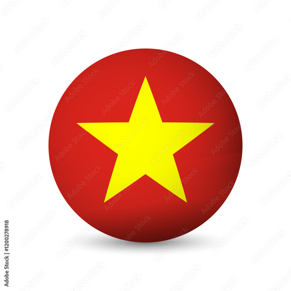 Vietnam flag - 3D sphere in colours of flag representing a country cultural identity and heritage. The essence of national pride and unity. Vector object on white background. Vietnam flag - 3D sphere in colours of flag representing a country cultural identity and heritage. The essence of national pride and unity. Vector object on white background.