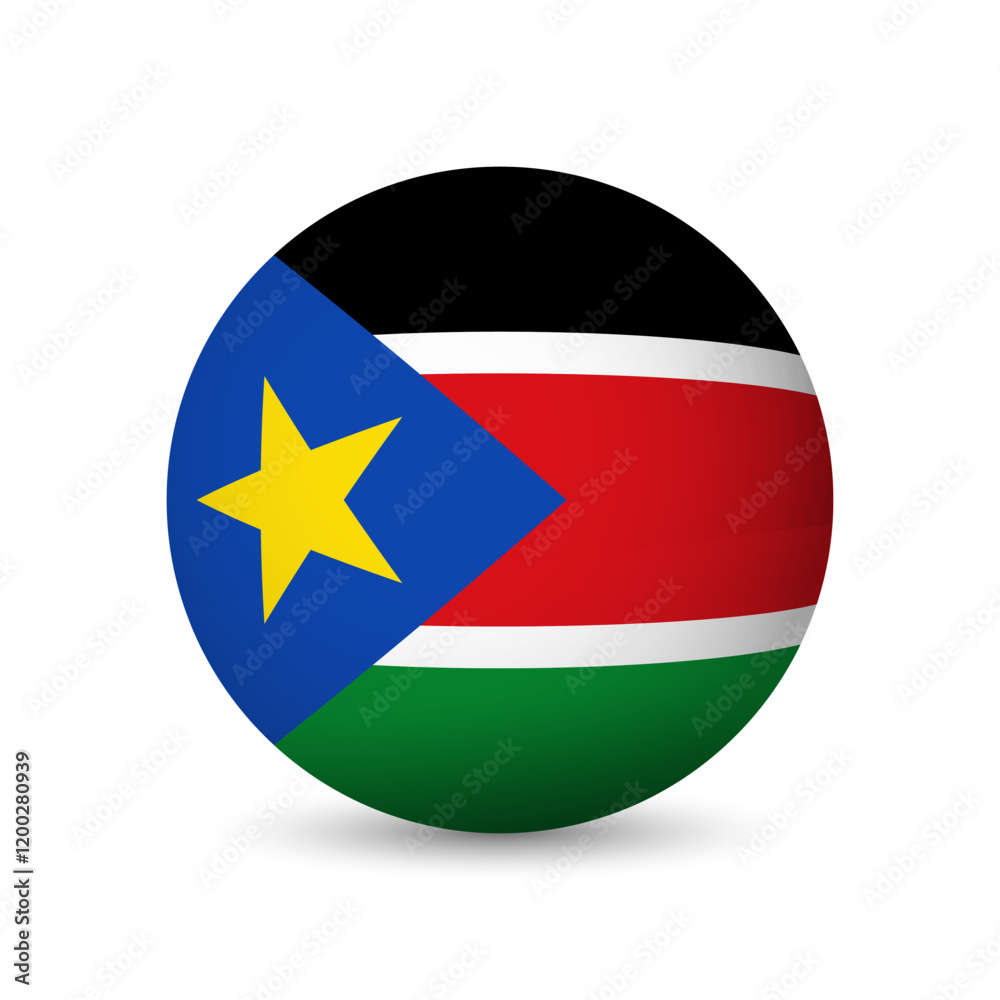 South Sudan flag - 3D sphere in colours of flag representing a country cultural identity and heritage. The essence of national pride and unity. Vector object on white background. South Sudan flag - 3D sphere in colours of flag representing a country cultural identity and heritage. The essence of national pride and unity. Vector object on white background.