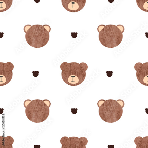 Seamless cute bears pattern. Vector illustration with watercolor bear heads. Childish print	