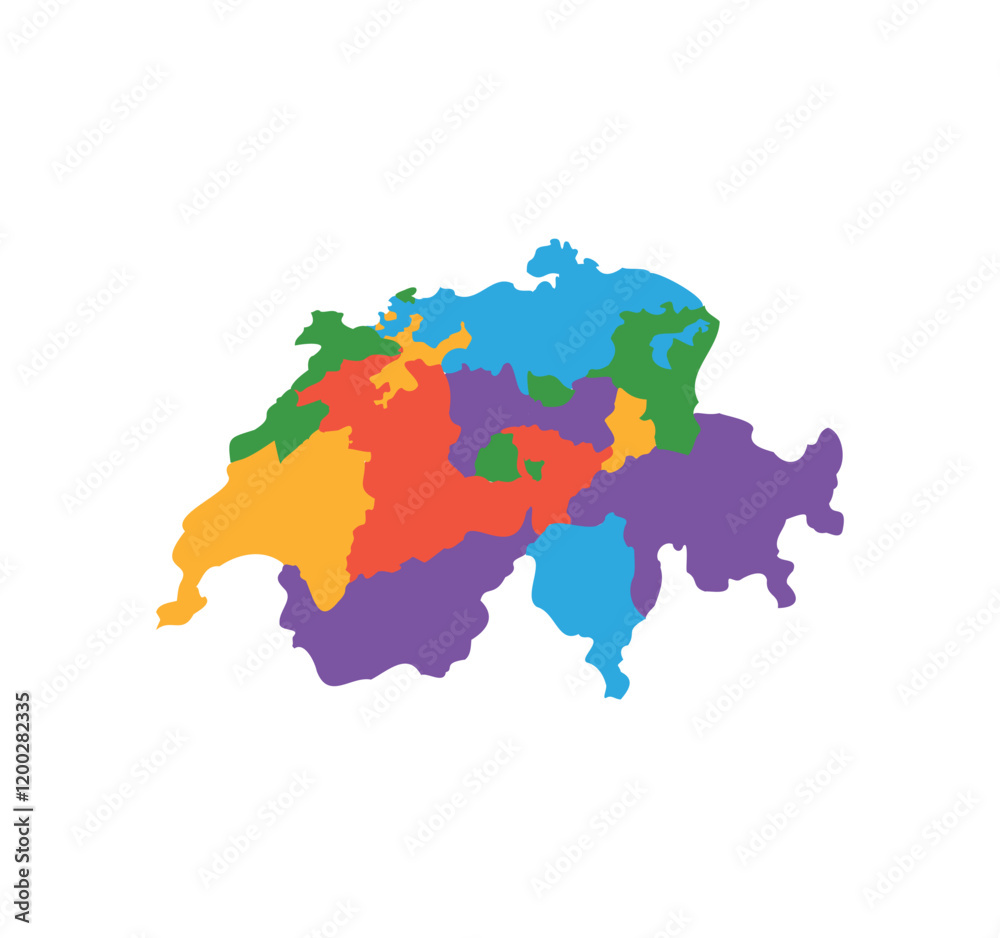 Fototapeta Multicolor Switzerland map political regions simple flat vector