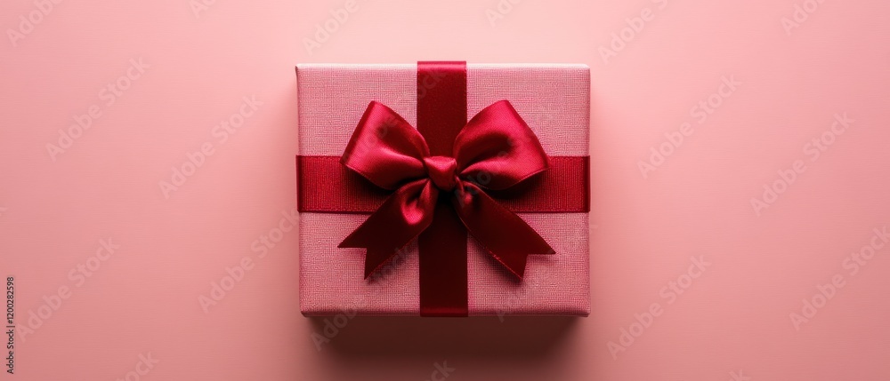 A beautifully wrapped gift in soft pink paper adorned with a vibrant red bow, radiating love and excitement for the perfect Valentine's Day surprise. A beautifully wrapped gift in soft pink paper adorned with a vibrant red bow, radiating love and excitement for the perfect Valentine's Day surprise.