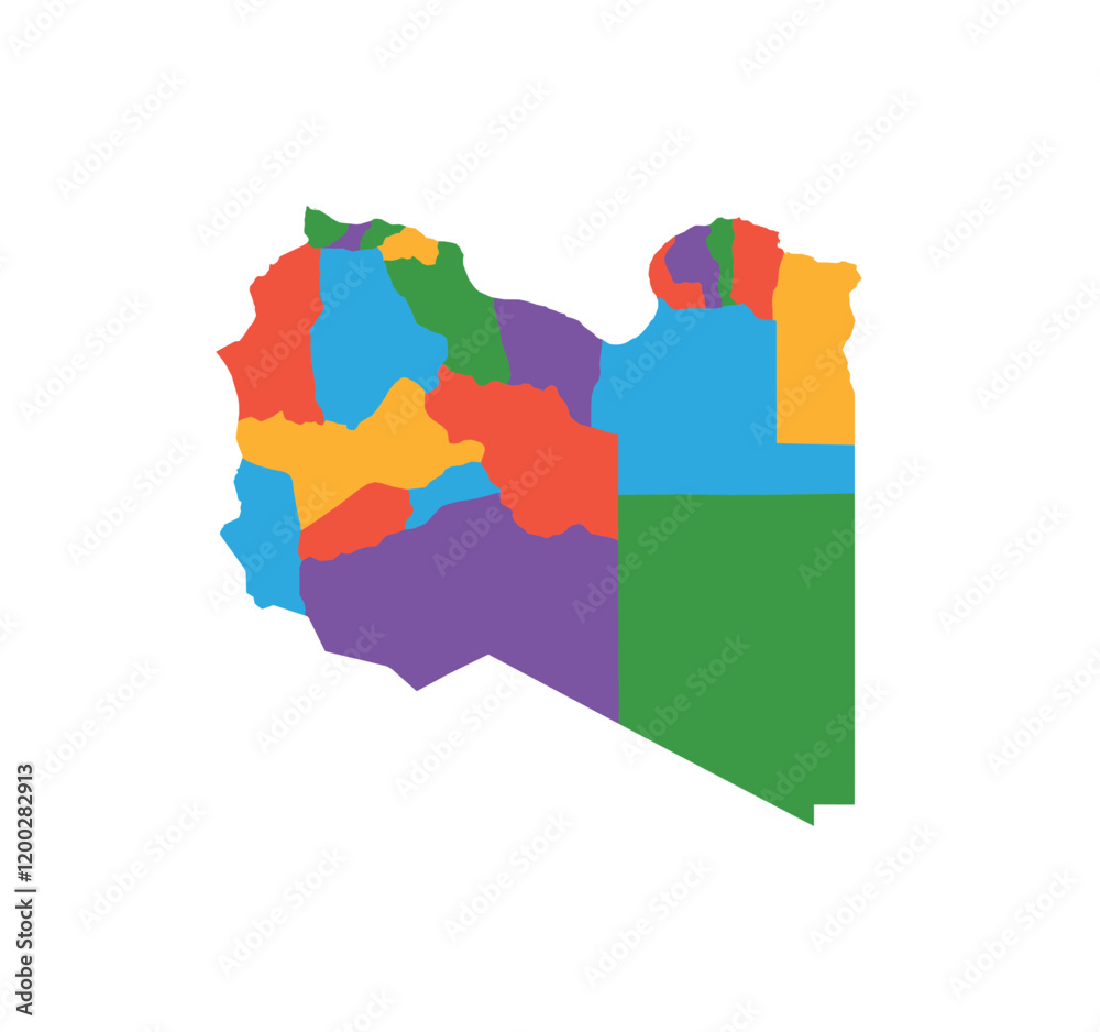 Obraz premium Multicolor Libya map political regions simple flat vector