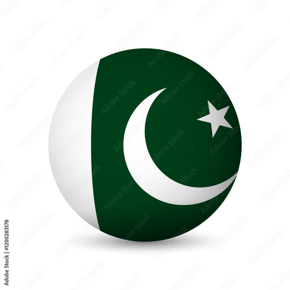 Pakistan flag - 3D sphere in colours of flag representing a country cultural identity and heritage. The essence of national pride and unity. Vector object on white background. Pakistan flag - 3D sphere in colours of flag representing a country cultural identity and heritage. The essence of national pride and unity. Vector object on white background.