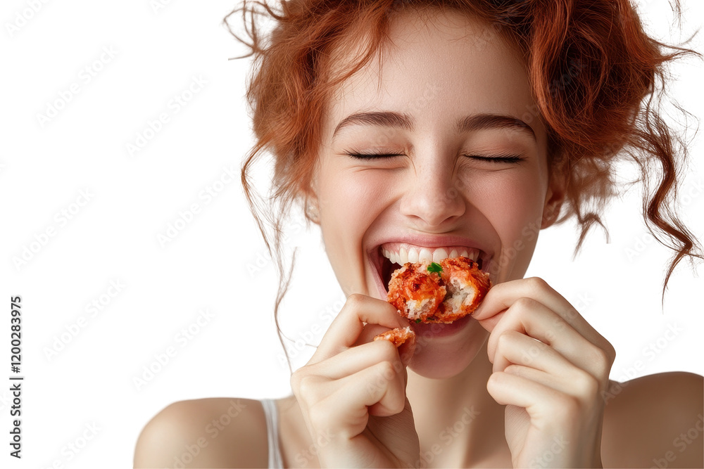 Smiling man enjoying a delicious snack on a white background with a cheerful expression while holding a tasty treat in his hand Smiling man enjoying a delicious snack on a white background with a cheerful expression while holding a tasty treat in his hand