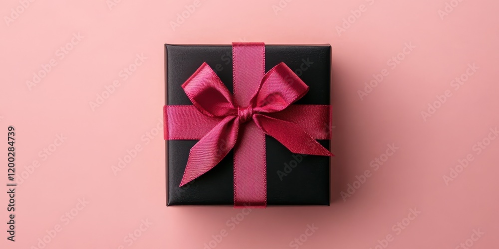 A luxurious black gift box adorned with a delicate pink ribbon, symbolizing love and affection, awaits to unveil a heartfelt surprise inside. A luxurious black gift box adorned with a delicate pink ribbon, symbolizing love and affection, awaits to unveil a heartfelt surprise inside.