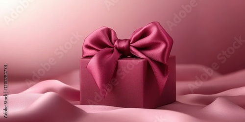 A charming pink gift box sits elegantly, adorned with a delicate bow, radiating love and joy, perfect for celebrating Valentine's Day.