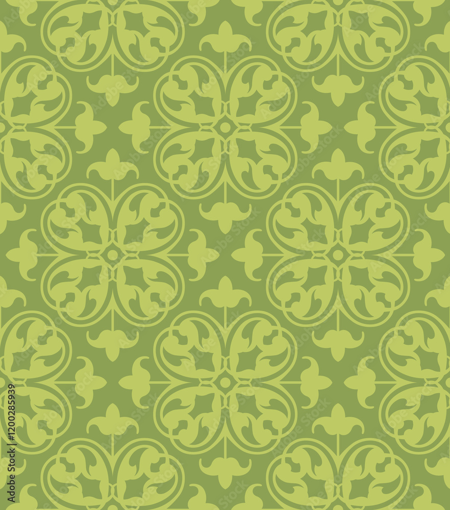 A vintage retro floral leafy damask pattern based on clover imagery. 