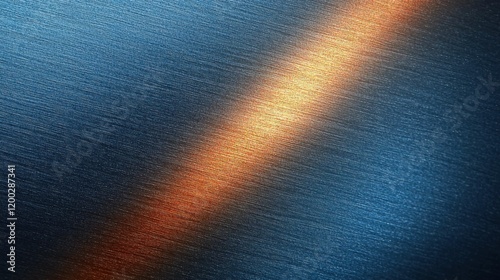 This image features a close-up of a shiny metallic surface displaying a gradient of blue and orange hues, showcasing a modern abstract aesthetic. photo