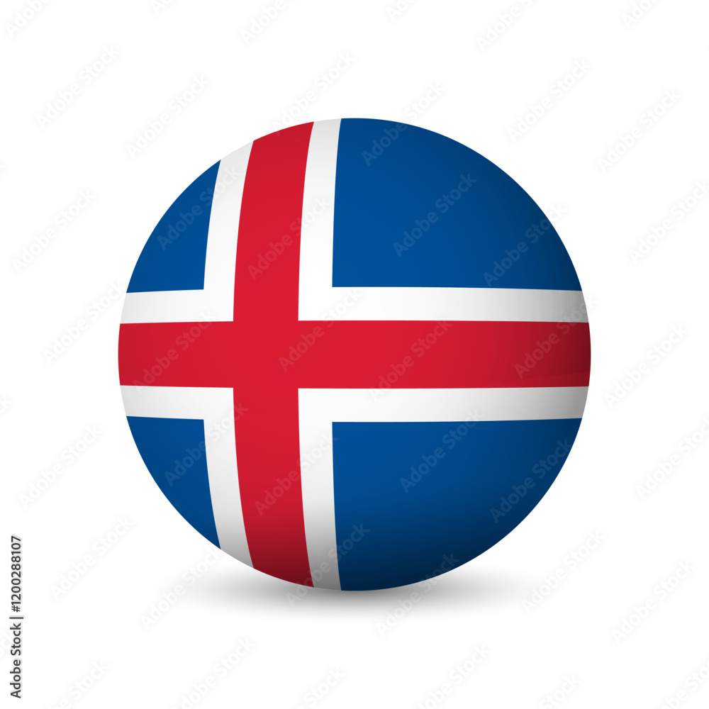 Obraz premium Iceland flag - 3D sphere in colours of flag representing a country cultural identity and heritage. The essence of national pride and unity. Vector object on white background.
