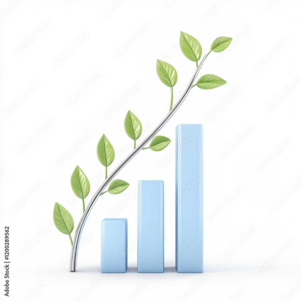 Growth Chart with Green Leaves Symbolizing Progress and Sustainability Growth Chart with Green Leaves Symbolizing Progress and Sustainability