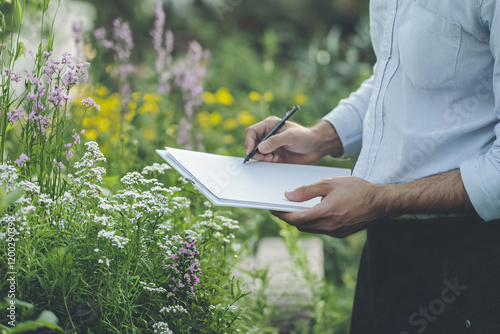 botanist sketching urban garden specimens