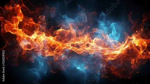 Powerful electrical current energy. Flash of lightning in a magic frame. Neon discharge in smoke effect.
