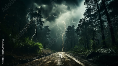 Powerful electrical current energy. Flash of lightning in a magic frame. Neon discharge in smoke effect.
