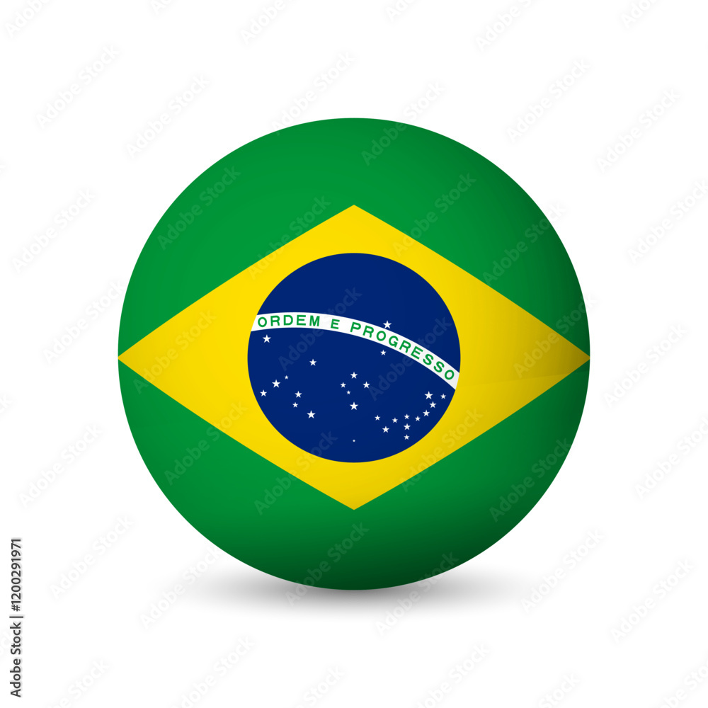 Fototapeta premium Brazil flag - 3D sphere in colours of flag representing a country cultural identity and heritage. The essence of national pride and unity. Vector object on white background.