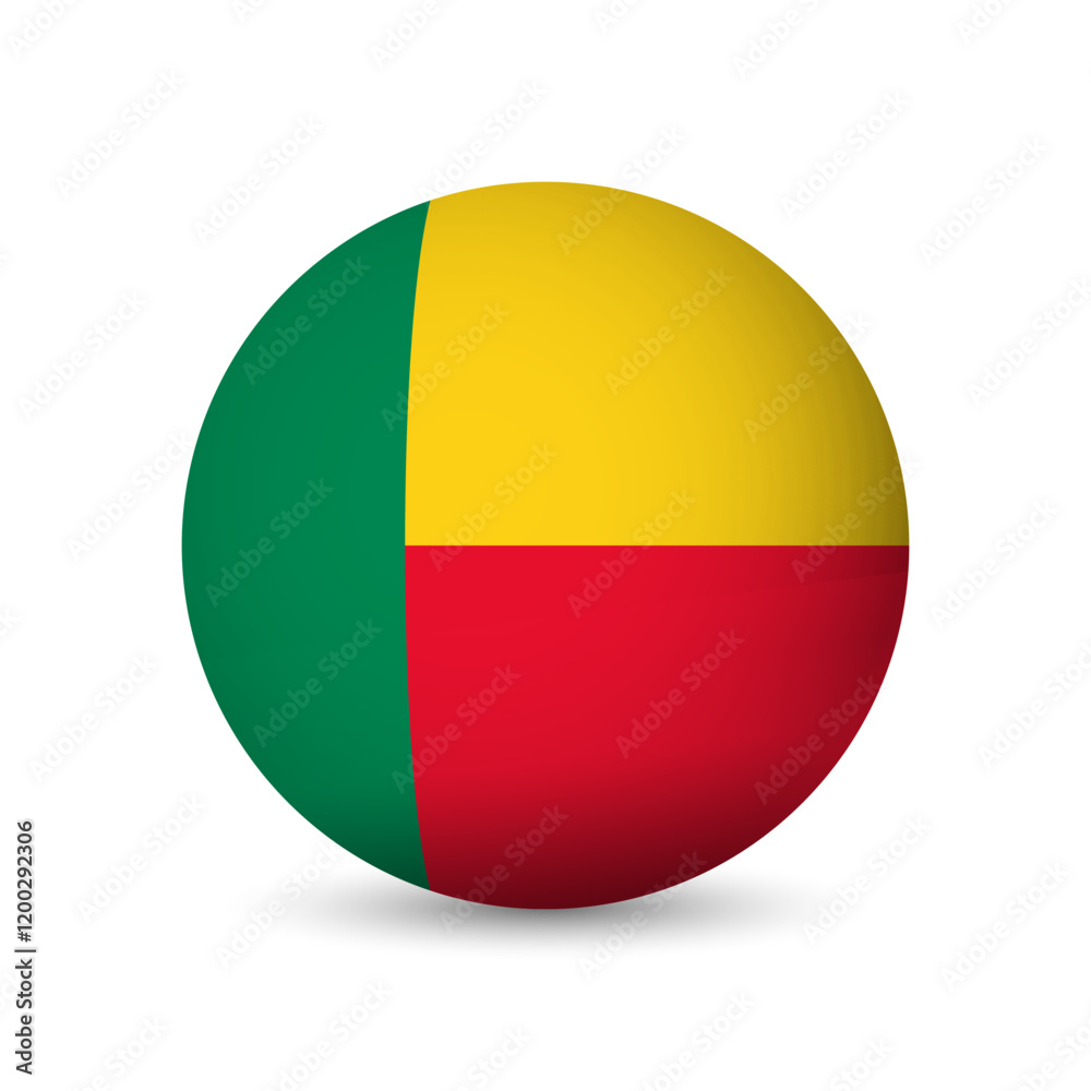 Benin flag - 3D sphere in colours of flag representing a country cultural identity and heritage. The essence of national pride and unity. Vector object on white background. Benin flag - 3D sphere in colours of flag representing a country cultural identity and heritage. The essence of national pride and unity. Vector object on white background.
