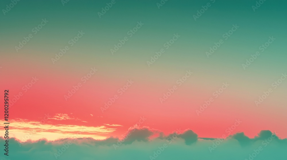 Fototapeta premium A sunset-colored gradient with soft clouds and rays of light, creating a warm, uplifting atmosphere that evokes a sense of hope, inspiration, and tranquility. 
