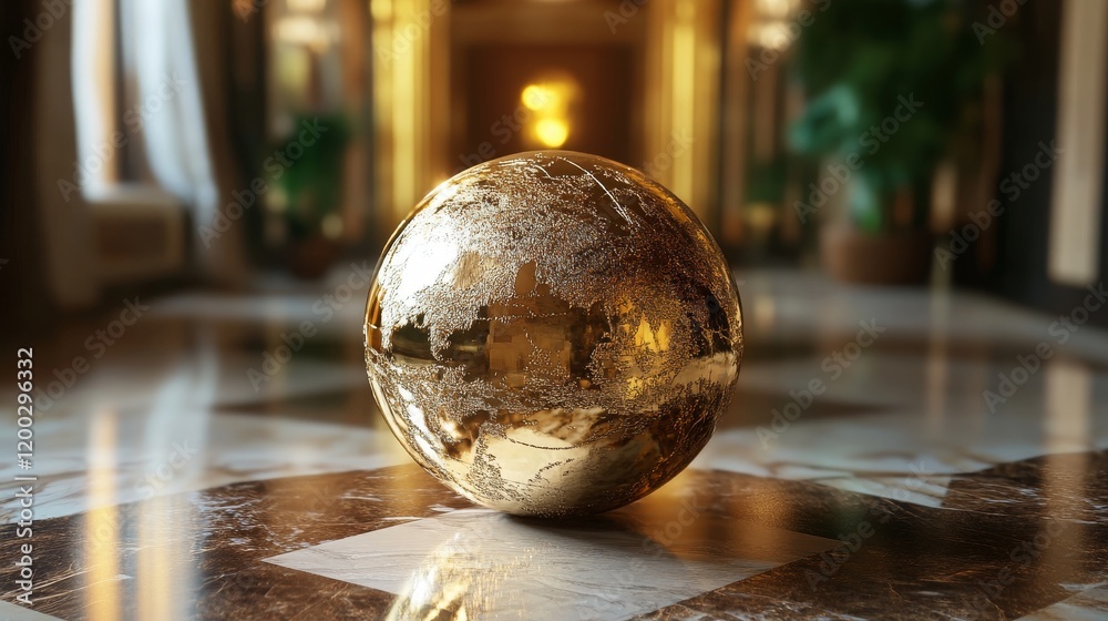 Hyper-realistic 3D render of a golden globe for detailed projects Hyper-realistic 3D render of a golden globe for detailed projects
