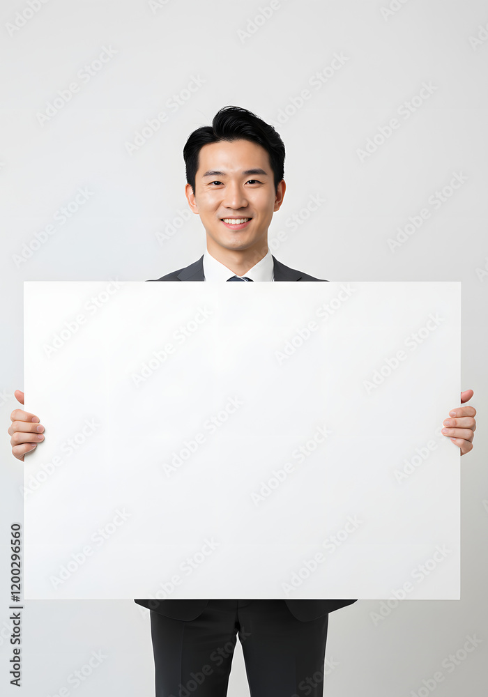 businessman holding a blank sign, isolated white background businessman holding a blank sign, isolated white background
