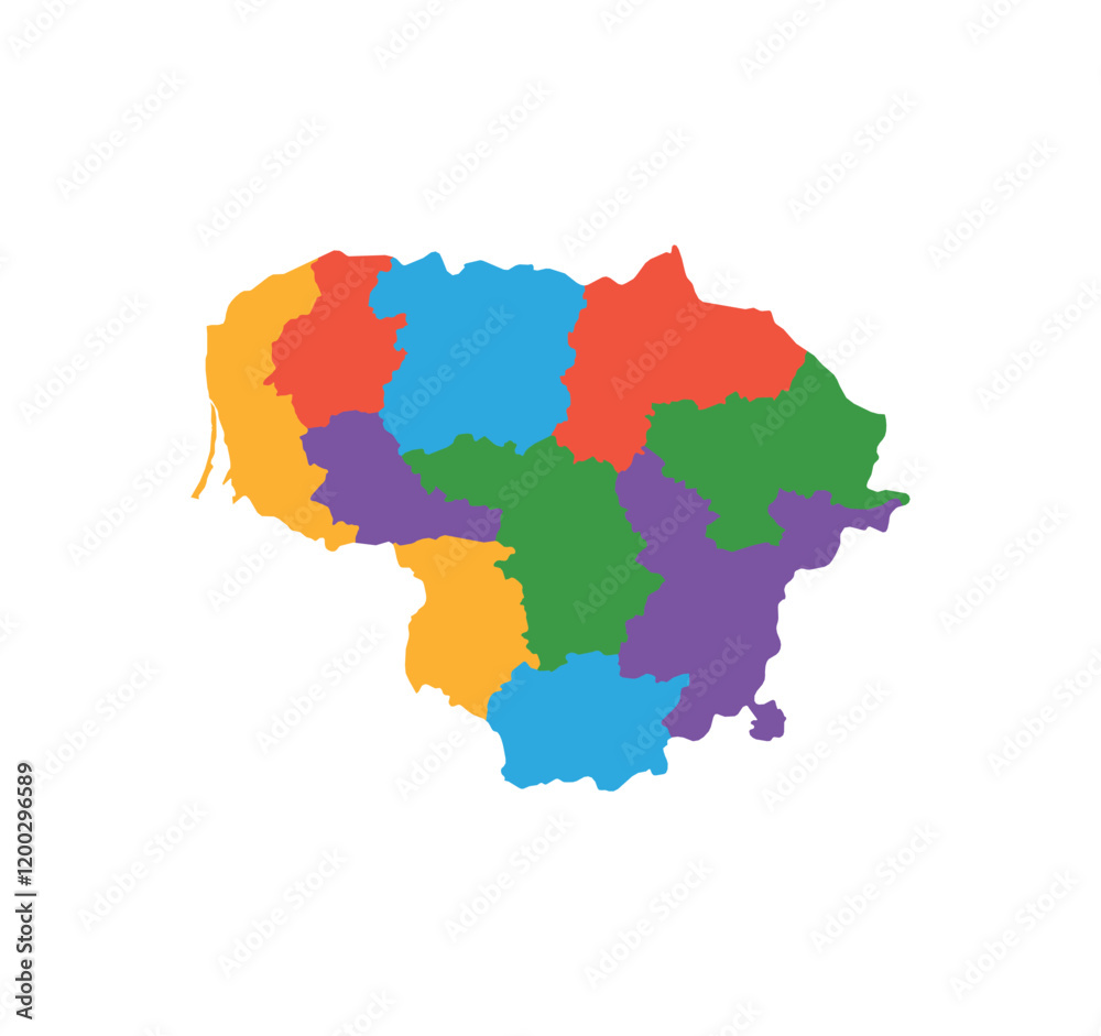 Fototapeta premium Multicolor Lithuania map political regions simple flat vector