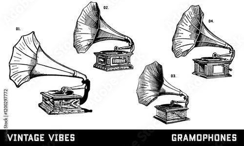 Vintage Gramophone Illustration Collection