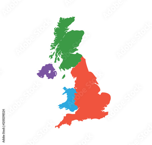 Multicolor United Kingdom map political regions simple flat vector