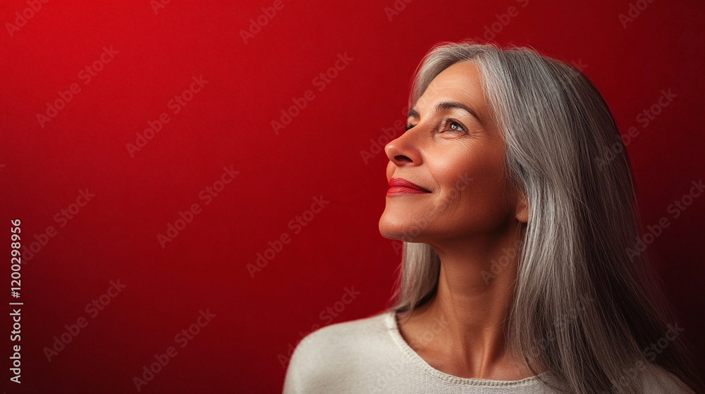 portrait of a aged woman against red background portrait of a aged woman against red background