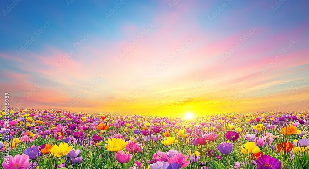 A vibrant spring meadow scattered with white cuckoo flowers in the countryside of Allgäu as the sun sets. Bavaria, Germany A vibrant spring meadow scattered with white cuckoo flowers in the countryside of Allgäu as the sun sets. Bavaria, Germany