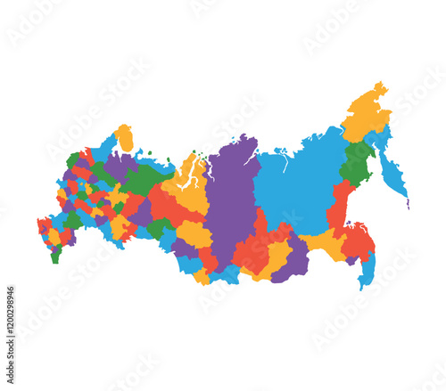 Multicolor Russia map political regions simple flat vector