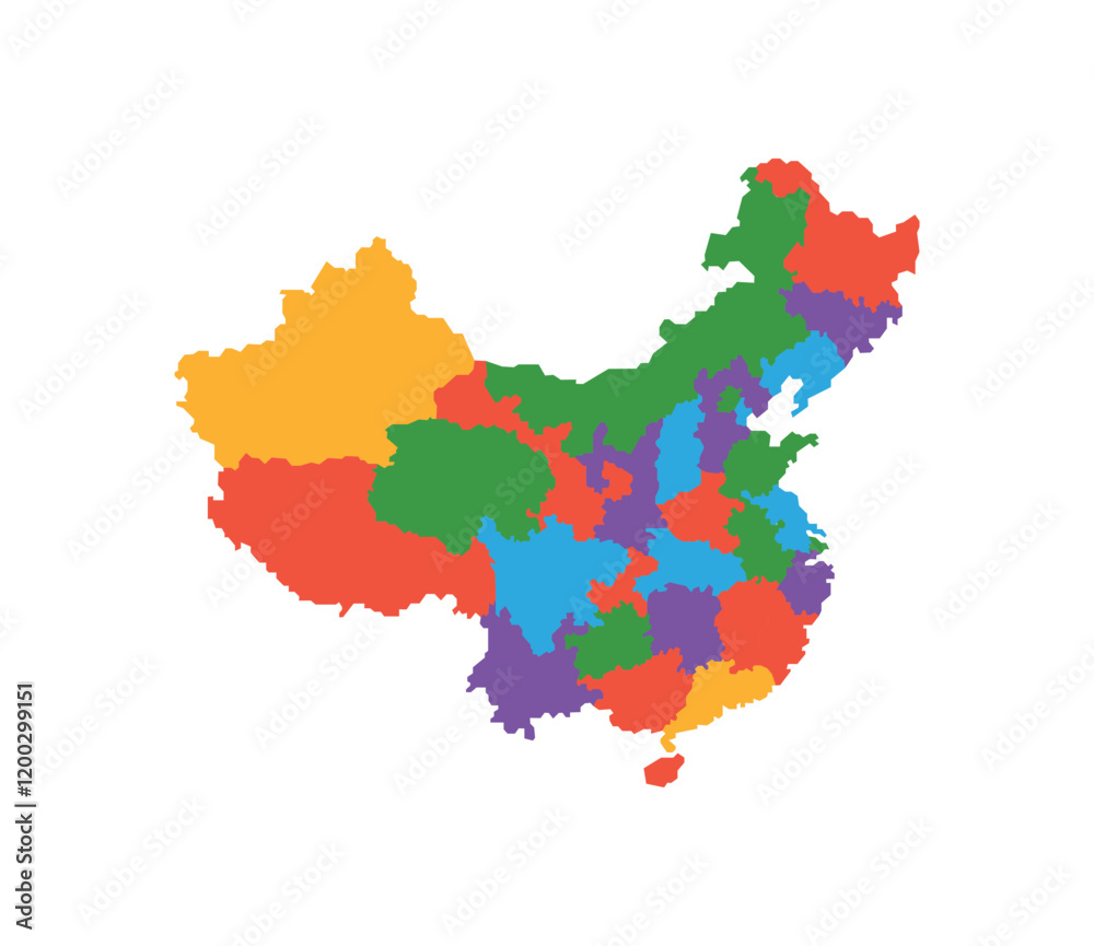 Obraz premium Multicolor China map political regions simple flat vector