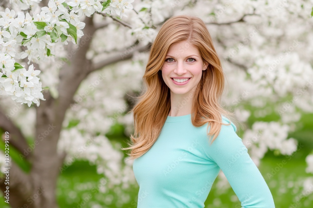 A portrait of a youthful, beautiful woman surrounded by spring flowers. A young, fashion-forward woman posing in a spring garden A portrait of a youthful, beautiful woman surrounded by spring flowers. A young, fashion-forward woman posing in a spring garden