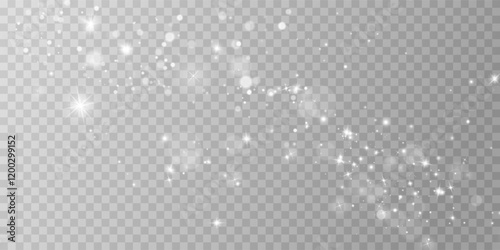 Light abstract glowing bokeh highlights. Light bokeh effect isolated on transparent background. The Christmas background shines from the dust. White png dust light. Bokeh light lights effect backgroun