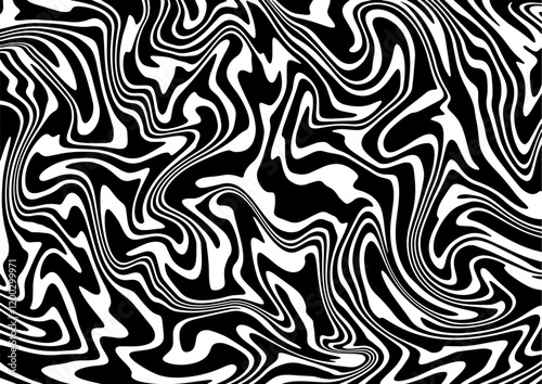 Black and white warped stripes. Psychedelic abstract background. 