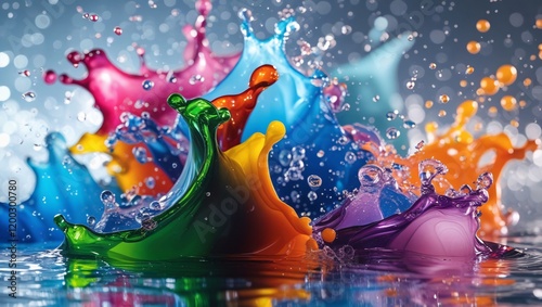Dynamic Abstract Photography of Colliding Liquid Forms and Water Splash Bokeh, Capturing Beautiful Chaos