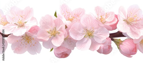 A set of cherry flowers in full bloom, representing spring, with design elements isolated on a transparent background, seen from a top view—ideal for spring weddings