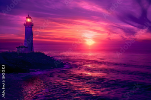 Breathtaking Sunset over the Lighthouse: A Beacon of Hope Amid the Shadows photo