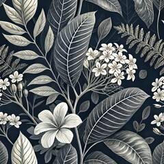 Keuken achterwand Planten patronen Elegant monochroom tropisch bladmotief  © IbragimovN