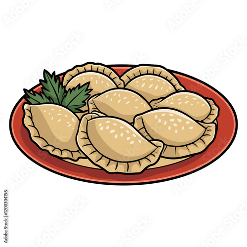 Plate of Pierogi Dumplings Vector Art