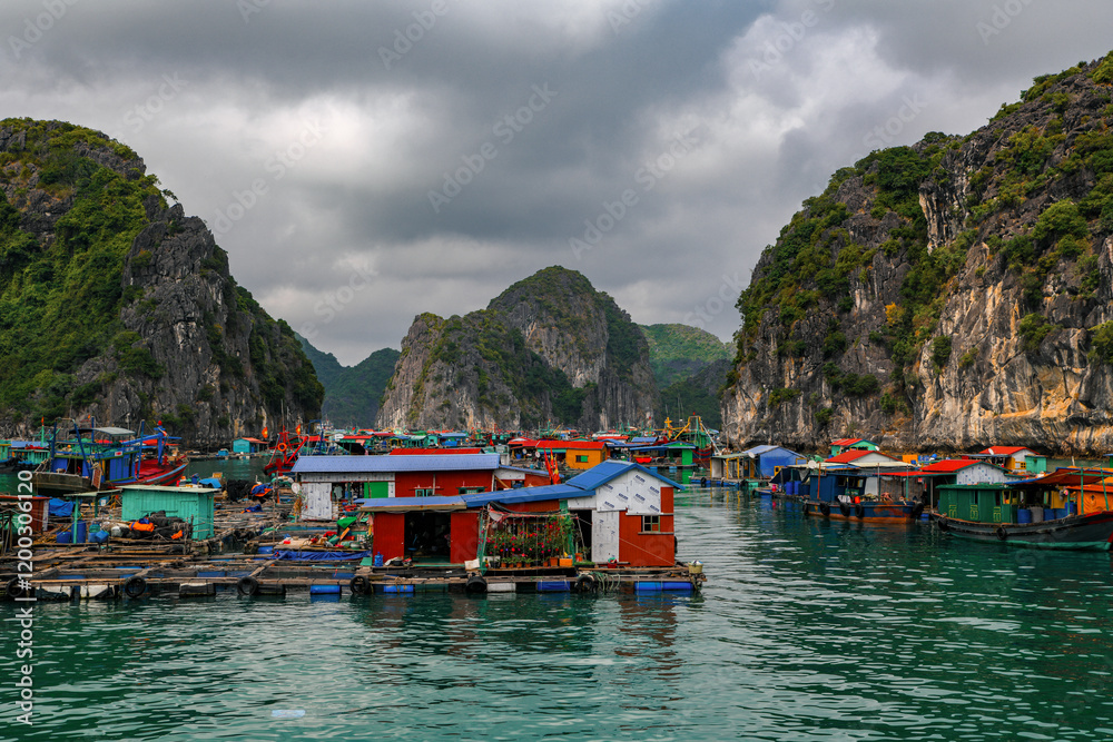 A fishing village surrounded by mountains. A fishing village surrounded by mountains.