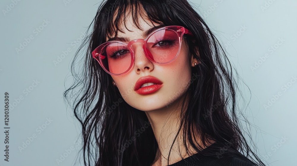 Chic Model in Pink Sunglasses Portrait Chic Model in Pink Sunglasses Portrait