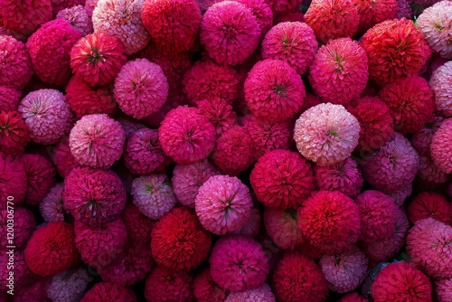 Beautifully blooming zinnias and dahlias in close-up, showcasing natural summery textures in the background