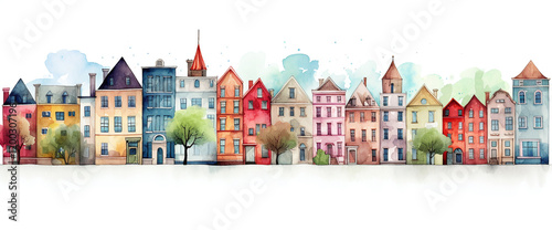 Watercolor Row of Colorful Houses photo