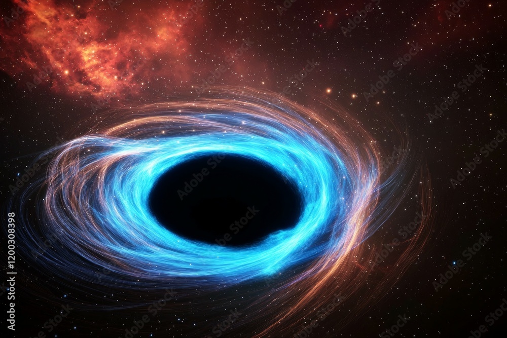 Blue hole in space with orange and red swirls Blue hole in space with orange and red swirls