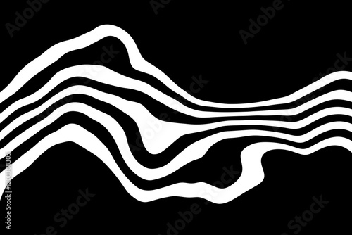 Black on white abstract perspective line wave stripes with 3d dimensional effect isolated on black. Eps 10