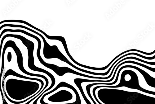 Black white zebra background. Wave psychedelic pattern in dynamics. Monochrome dynamic wallpaper. Eps 10