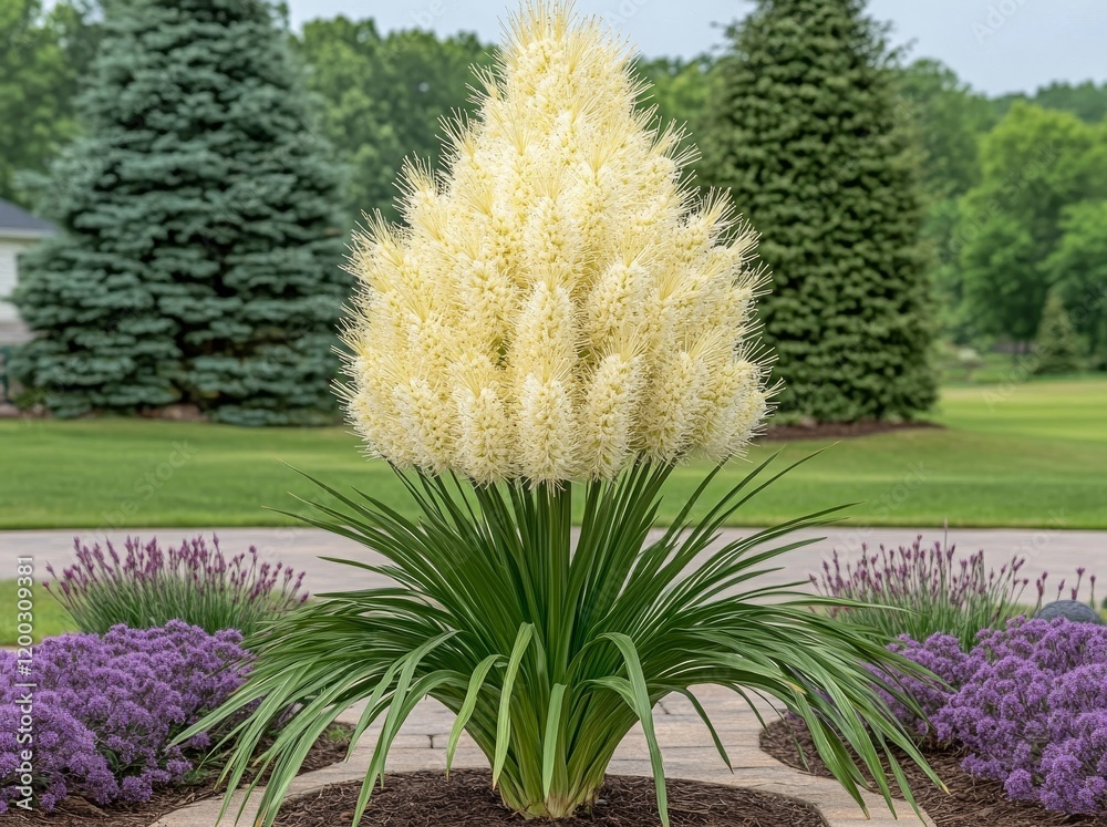 Obraz premium A spring garden is adorned with blooming purple alliums and other flowers