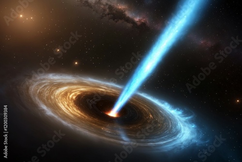 Bright blue light shoots out of a black hole