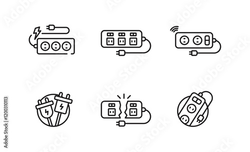 Set of Electricity icon, Electric Plug and Power Strip for app web logo banner poster, Editable Stroke
