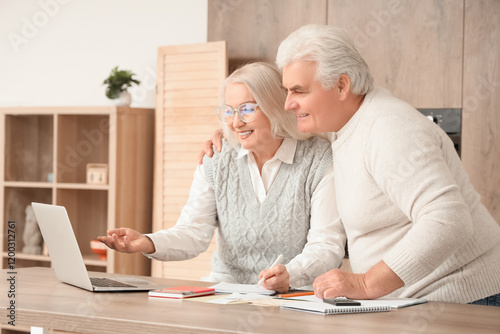 Senior couple with laptop c...